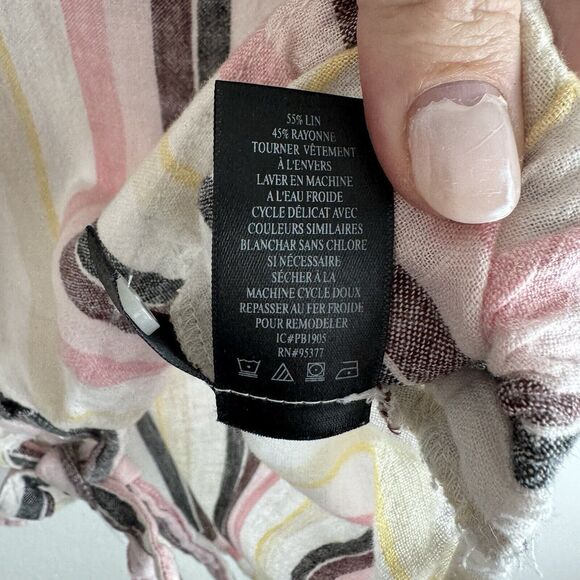 Sanctuary Striped Shirt Womens Large Button Up White Pastel Linen Tie Front - Picture 4 of 4